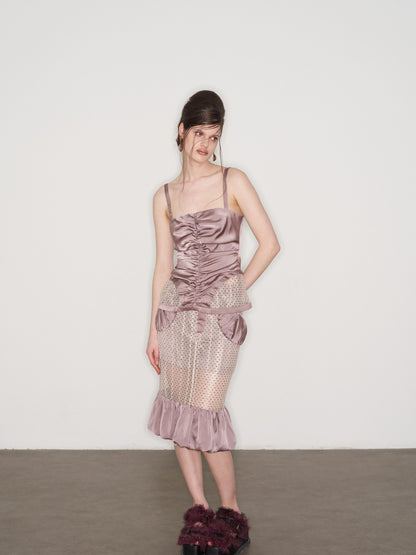 popoop Lilac Pleated Lustrous Polka Dot Lace Cami Women&