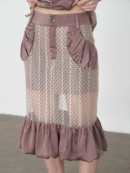 popoop Lilac Pleated Lustrous Polka Dot Lace Cami Women&