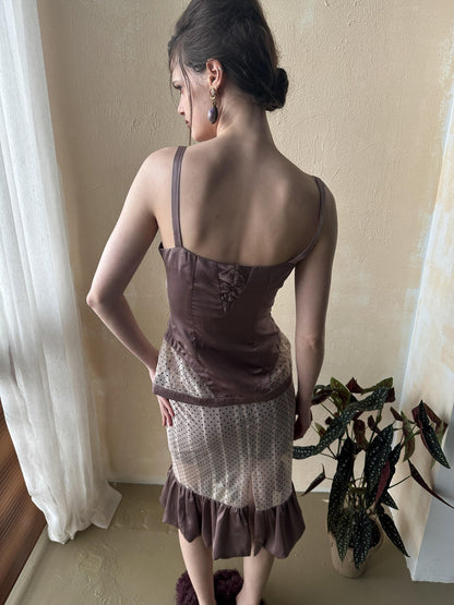 popoop Lilac Pleated Lustrous Polka Dot Lace Cami Women&