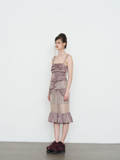 popoop Lilac Pleated Lustrous Polka Dot Lace Cami Women&