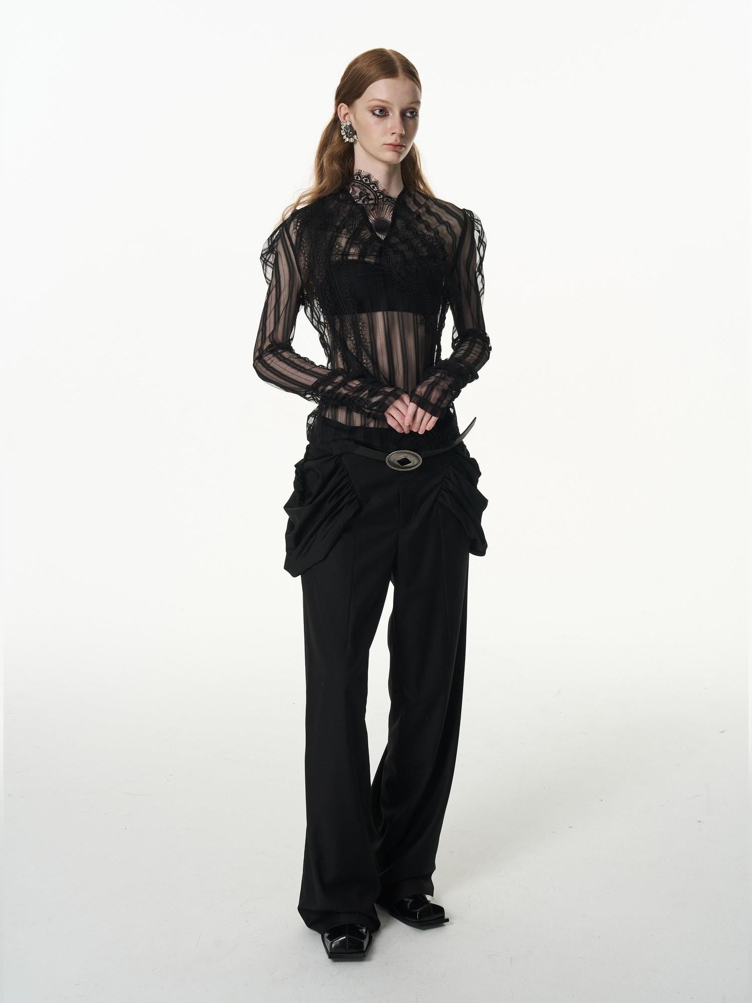 popoop Longline Stacked Pleat Mid Rise Tailored Women&