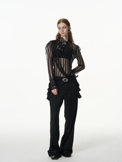 popoop Longline Stacked Pleat Mid Rise Tailored Women&
