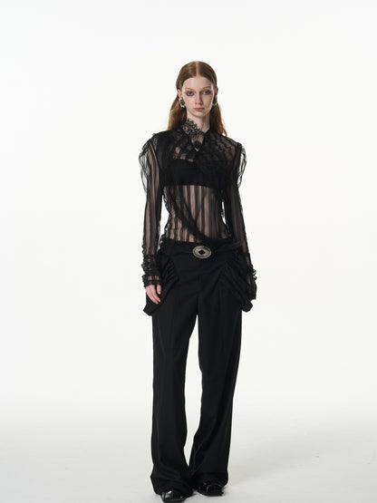 popoop Longline Stacked Pleat Mid Rise Tailored Women&