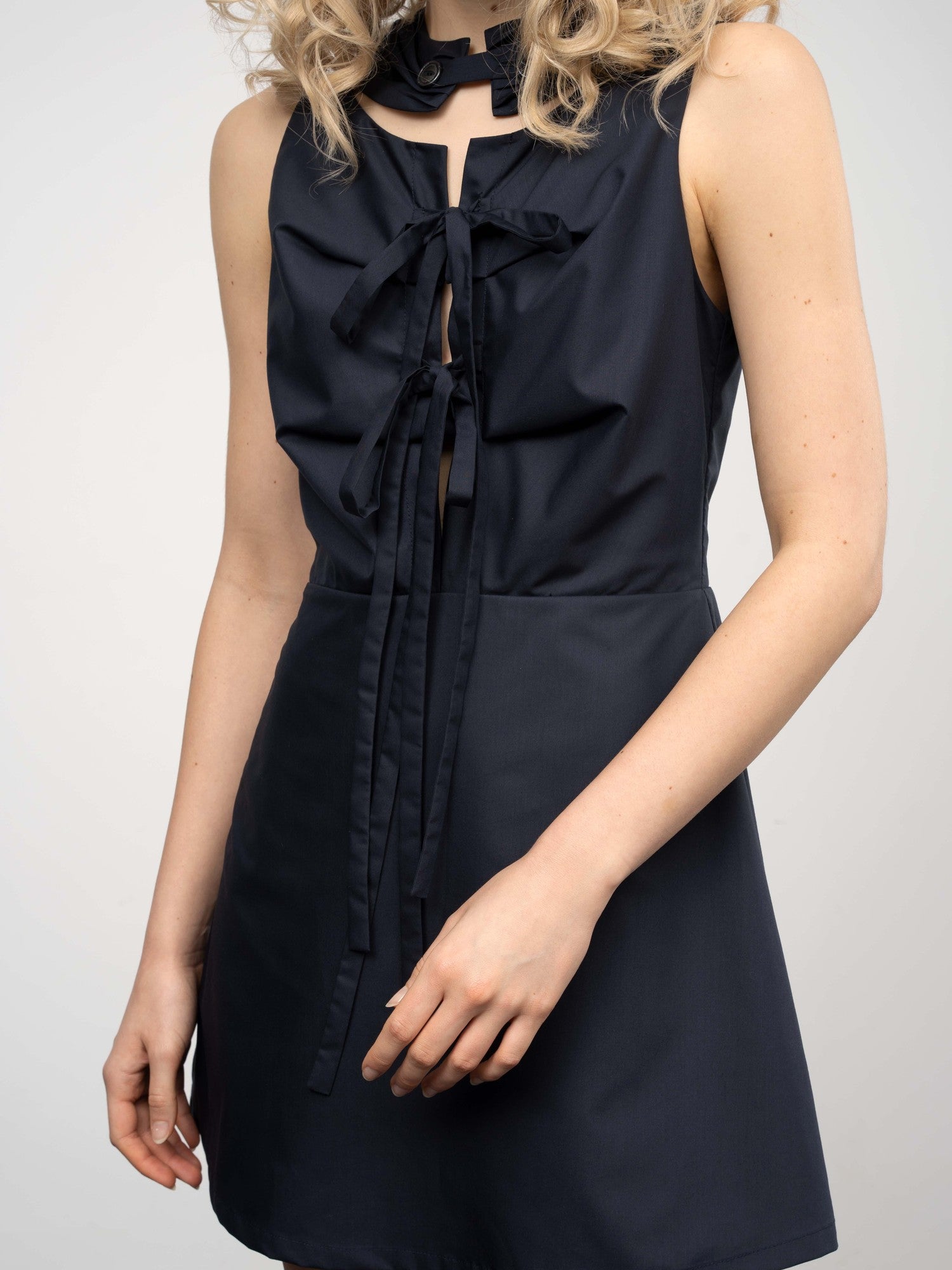 popoop Navy Scarf Collar Lace Up Medieval Button Women&