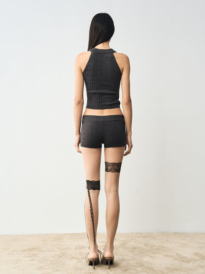 popoop Nude Lace Black Print Asymmetric Tattoo Design Women&