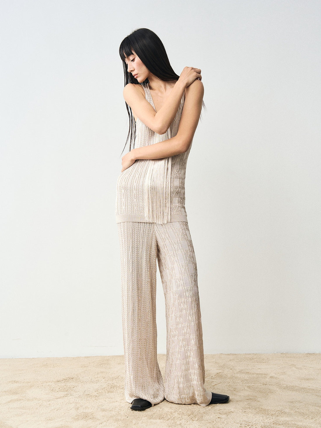 popoop Platinum Tassel Cable Backless Cami Loose Women&