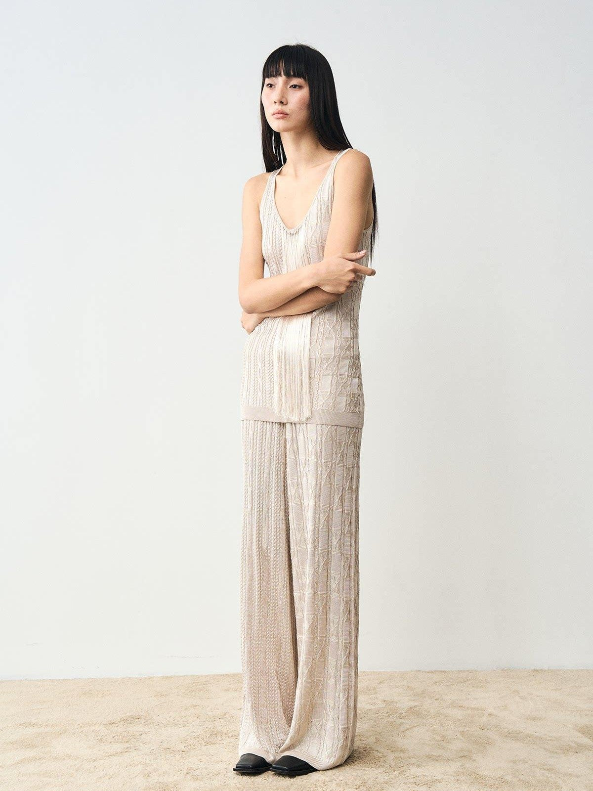 popoop Platinum Tassel Cable Backless Cami Loose Women&