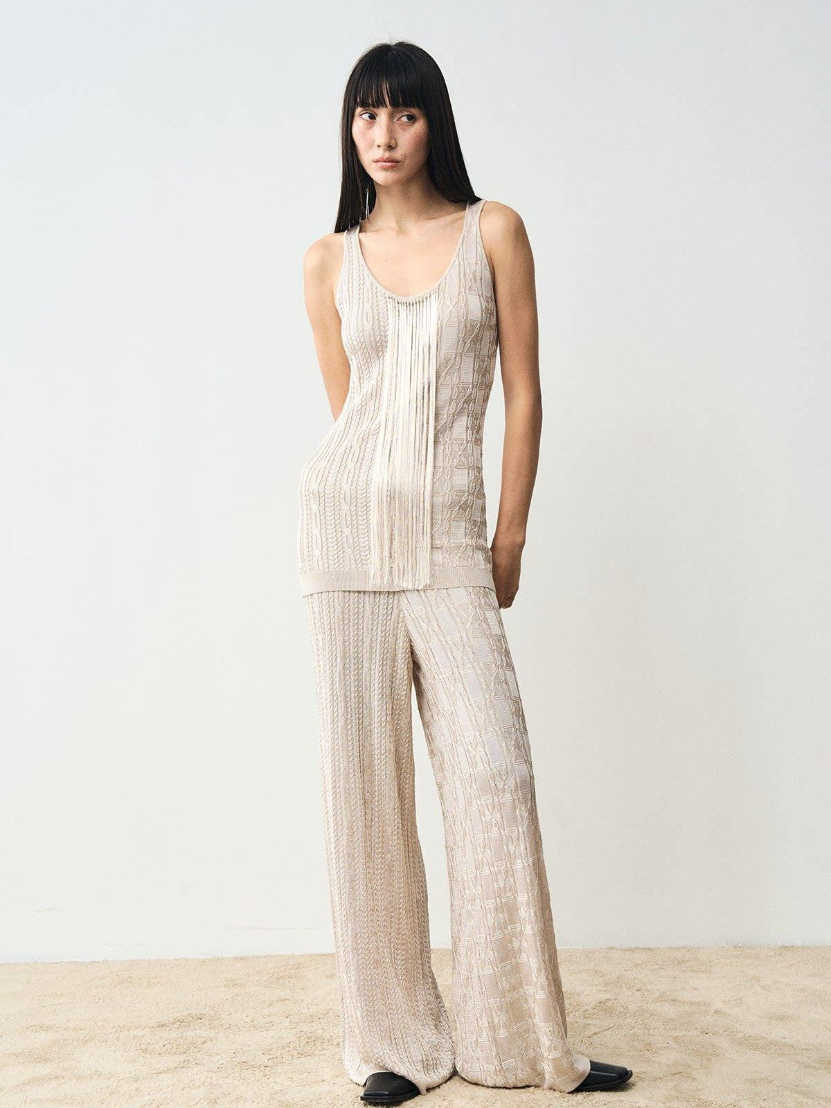 popoop Platinum Tassel Cable Backless Cami Loose Women&