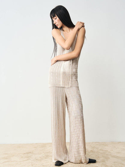 popoop Platinum Tassel Cable Backless Cami Loose Women&