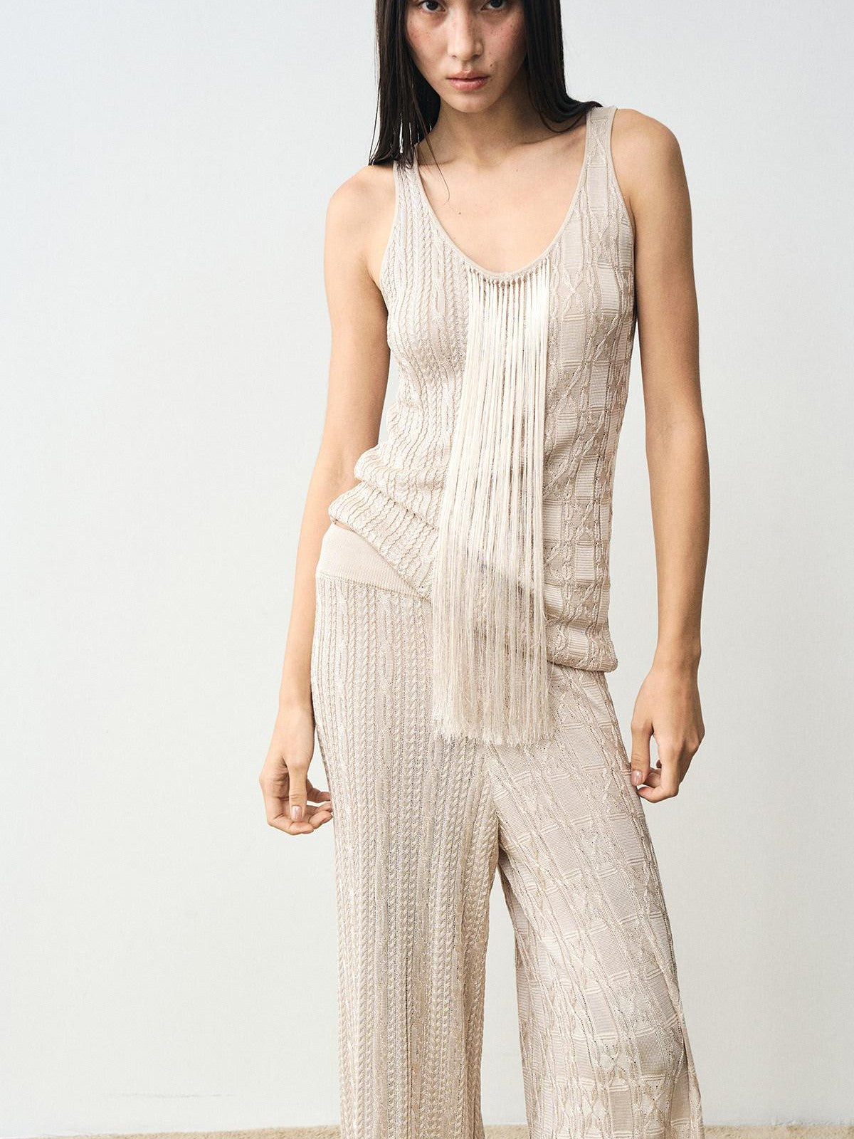 popoop Platinum Tassel Cable Backless Cami Loose Women&
