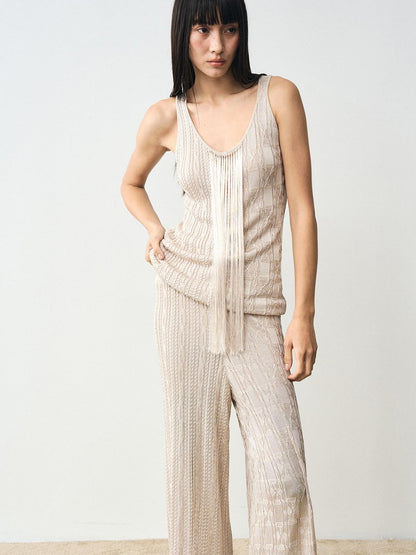 popoop Platinum Tassel Cable Backless Cami Loose Women&