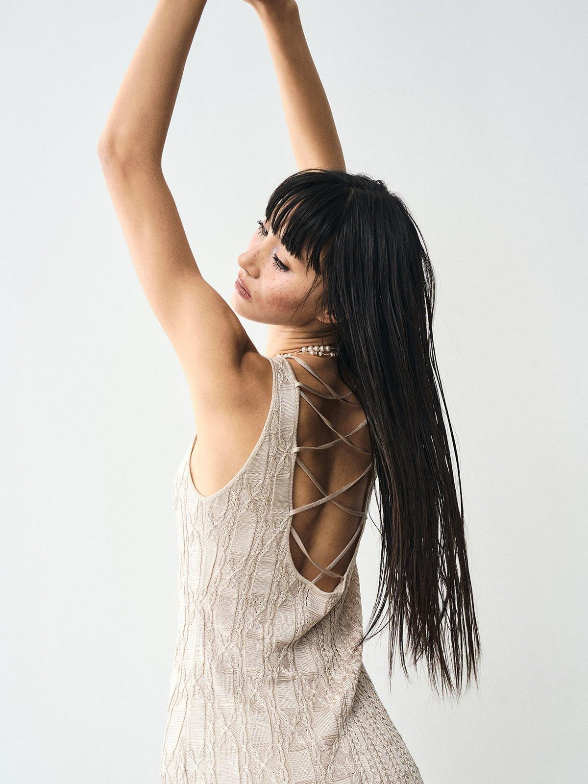 popoop Platinum Tassel Cable Backless Cami Loose Women&