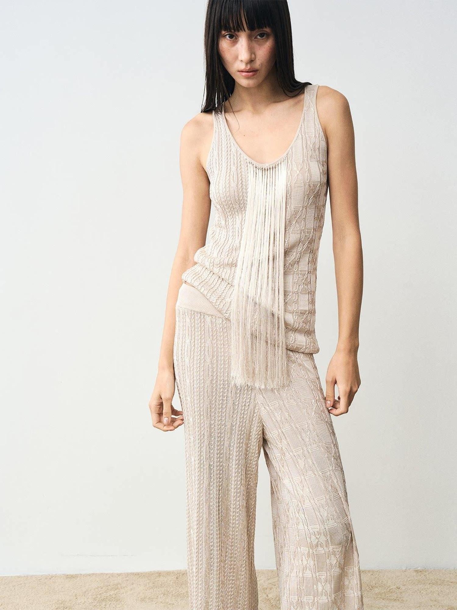 popoop Platinum Tassel Cable Backless Cami Loose Women&
