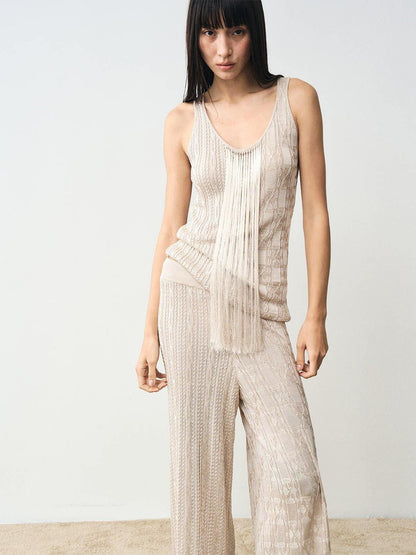 popoop Platinum Tassel Cable Backless Cami Loose Women&