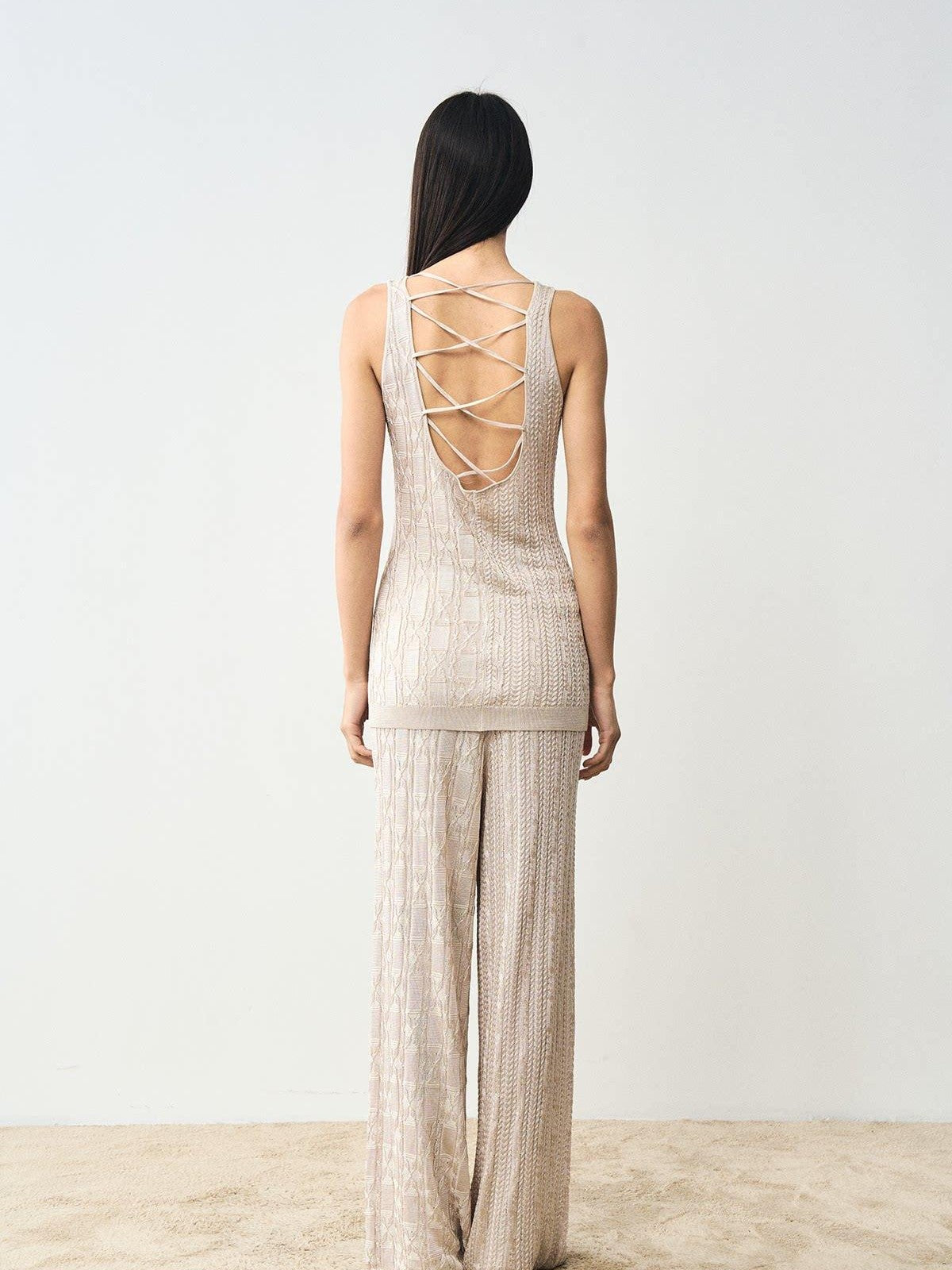 popoop Platinum Tassel Cable Backless Cami Loose Women&