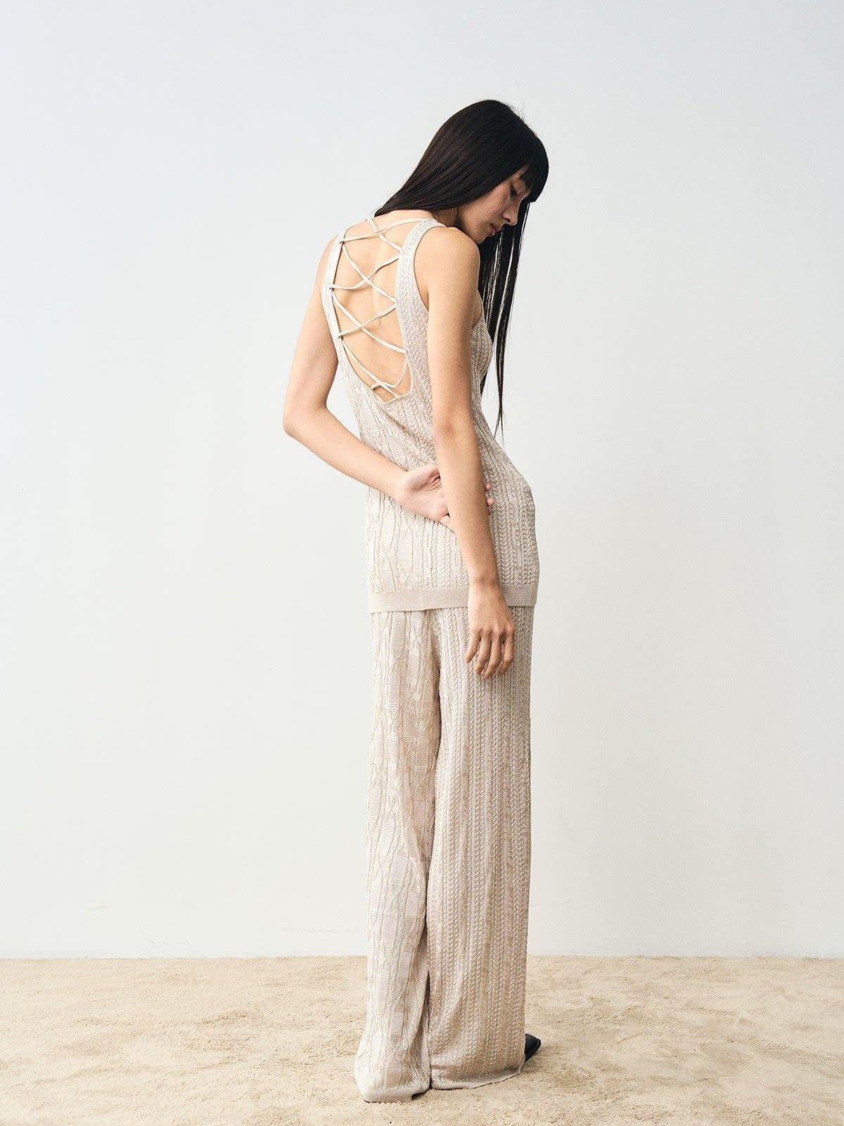 popoop Platinum Tassel Cable Backless Cami Loose Women&