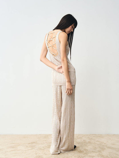 popoop Platinum Tassel Cable Backless Cami Loose Women&
