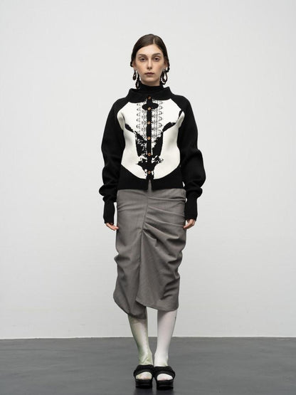 popoop Sweater Textured Jacquard Women&