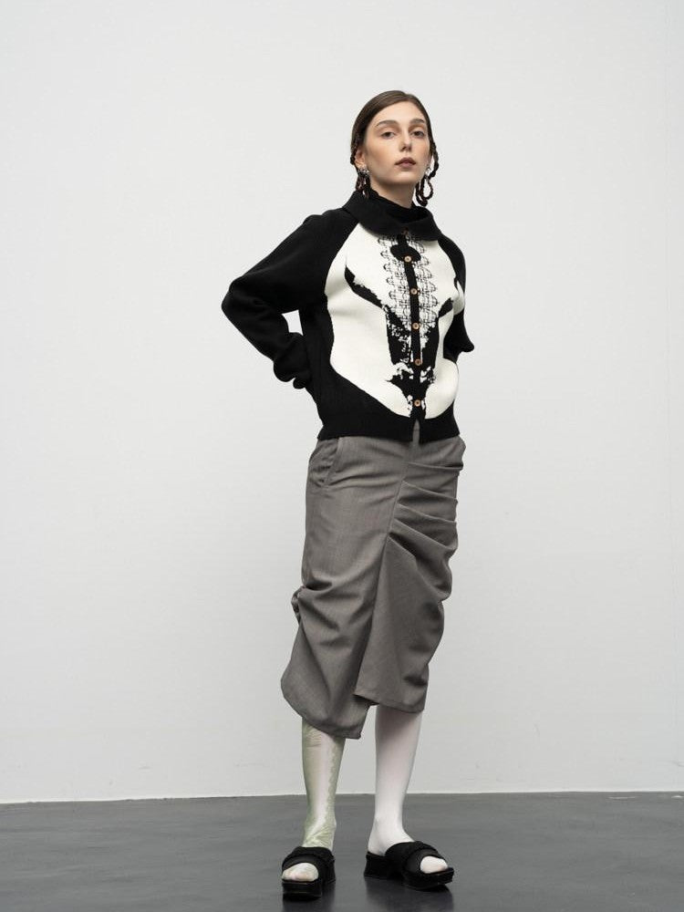 popoop Sweater Textured Jacquard Women&