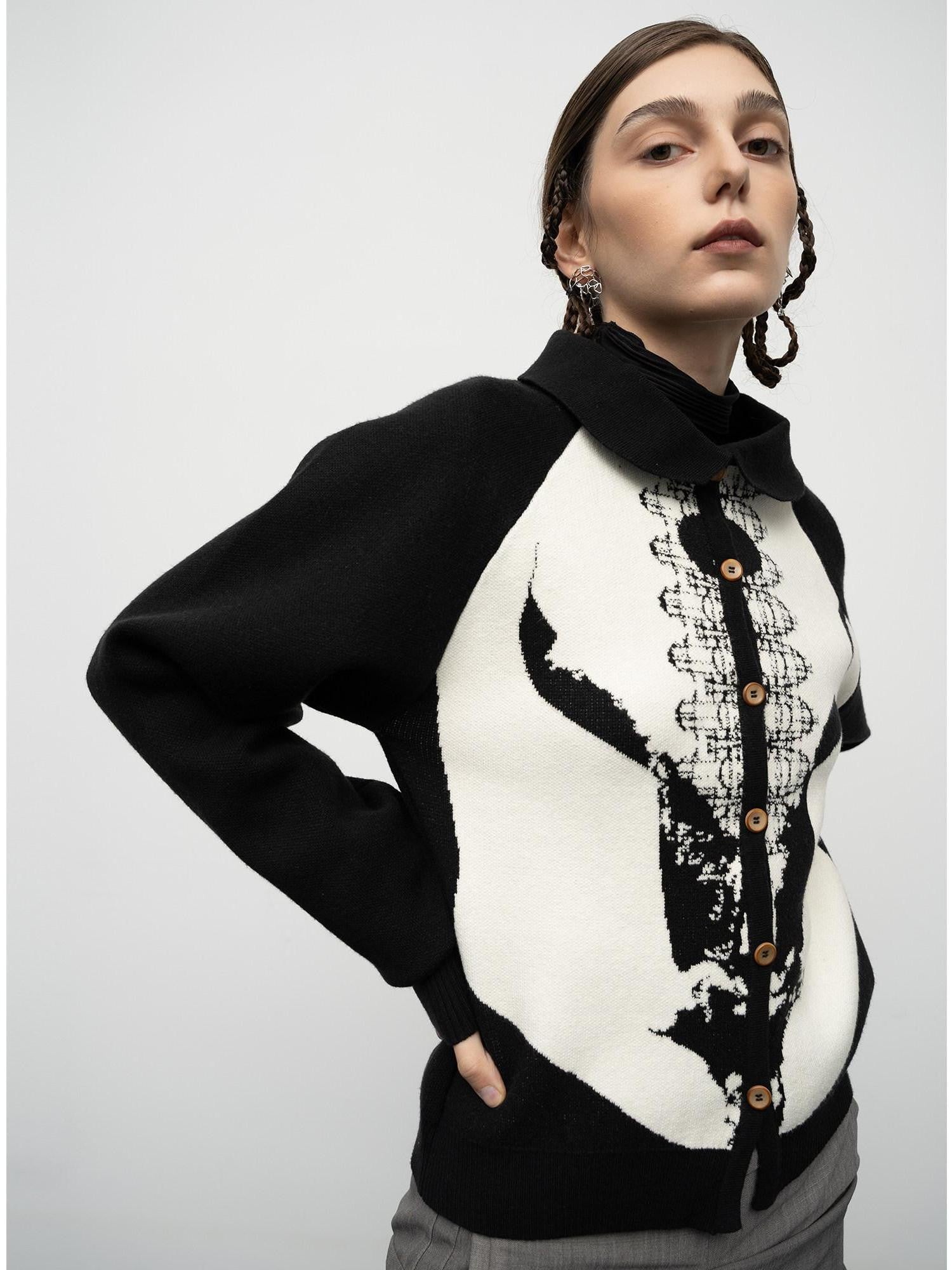 popoop Sweater Textured Jacquard Women&