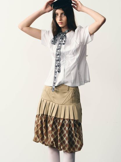 popoop White Folded Structure Fitted Shirt Women&