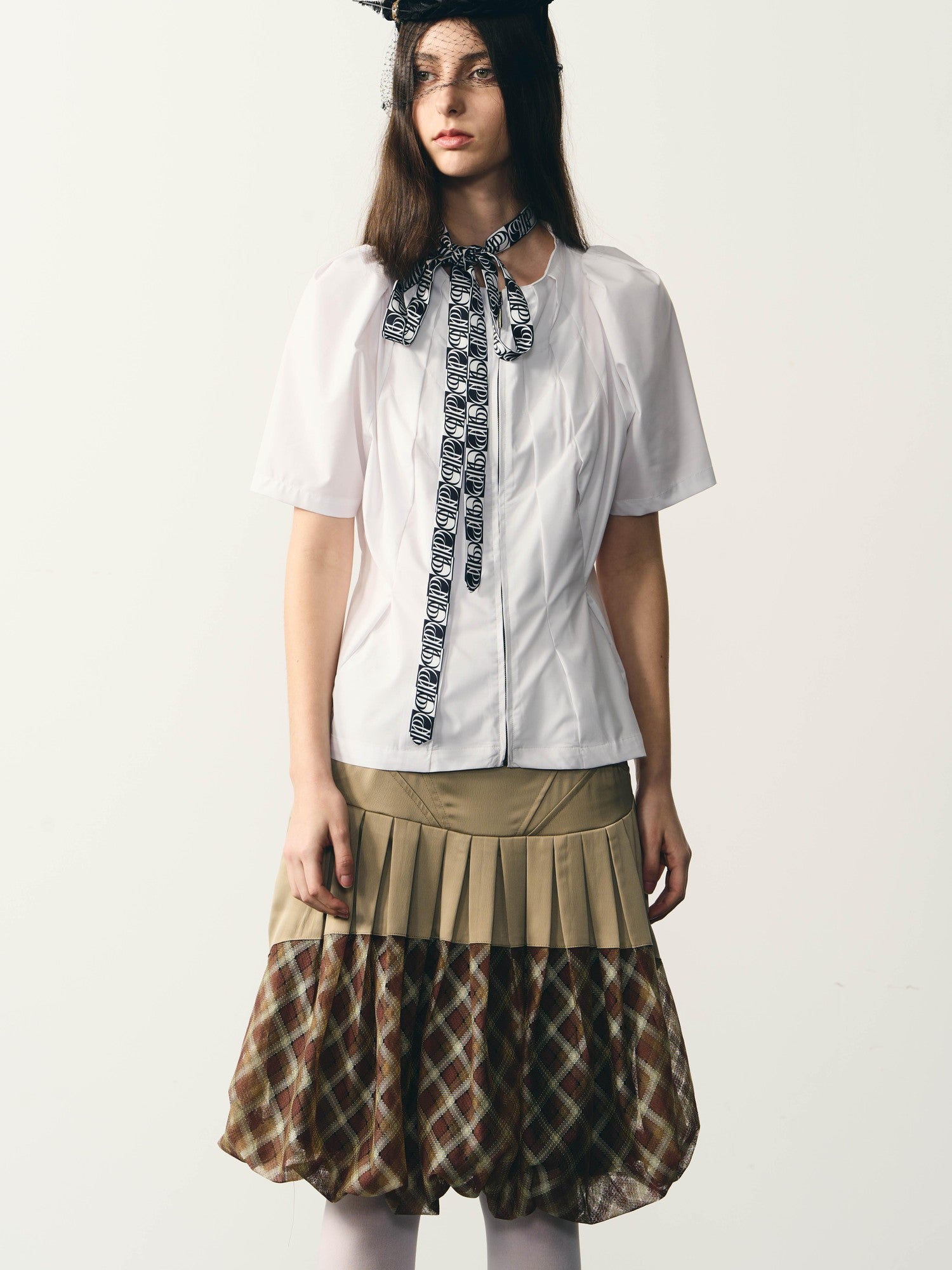 popoop White Folded Structure Fitted Shirt Women&