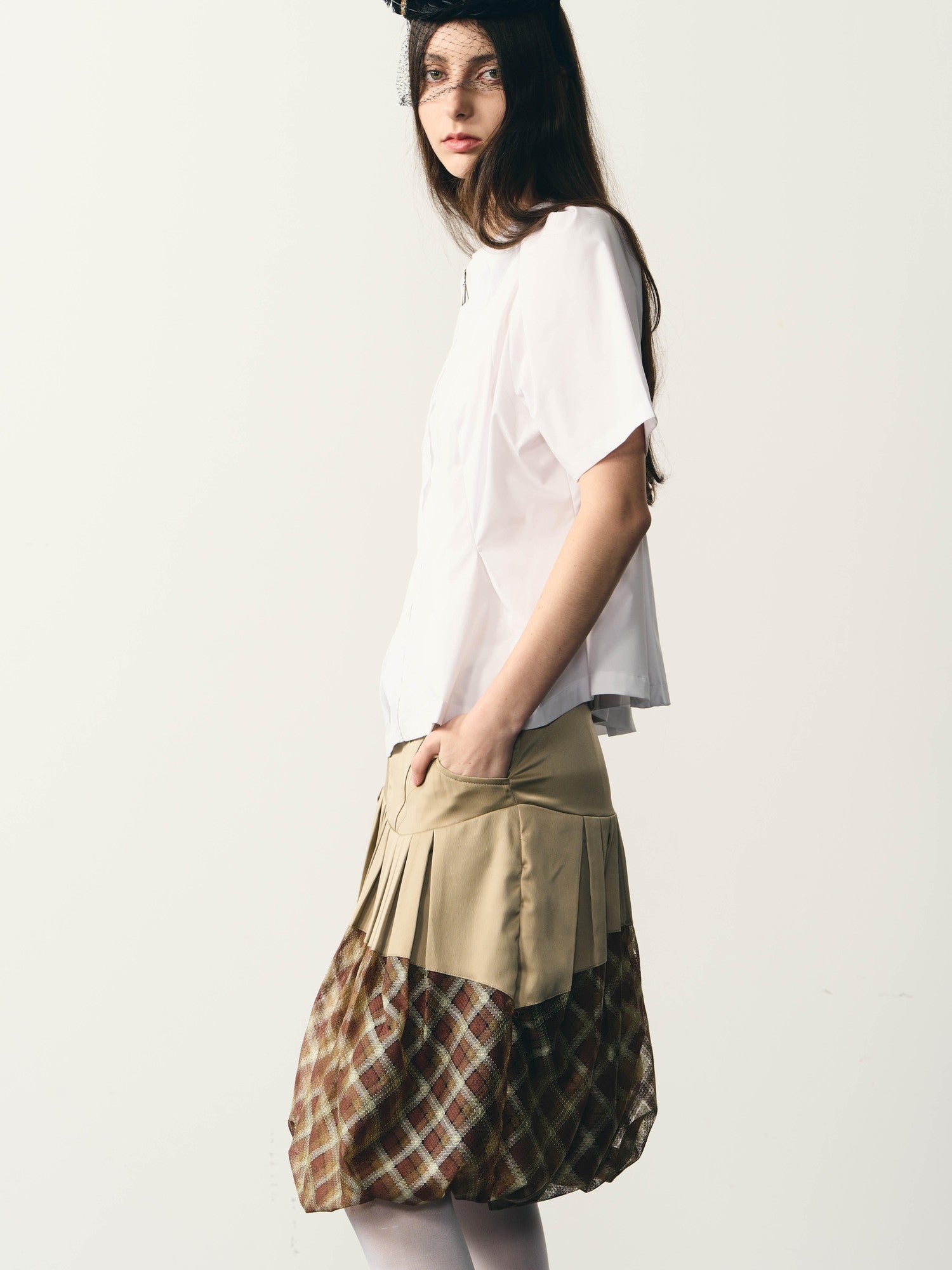 popoop White Folded Structure Fitted Shirt Women&