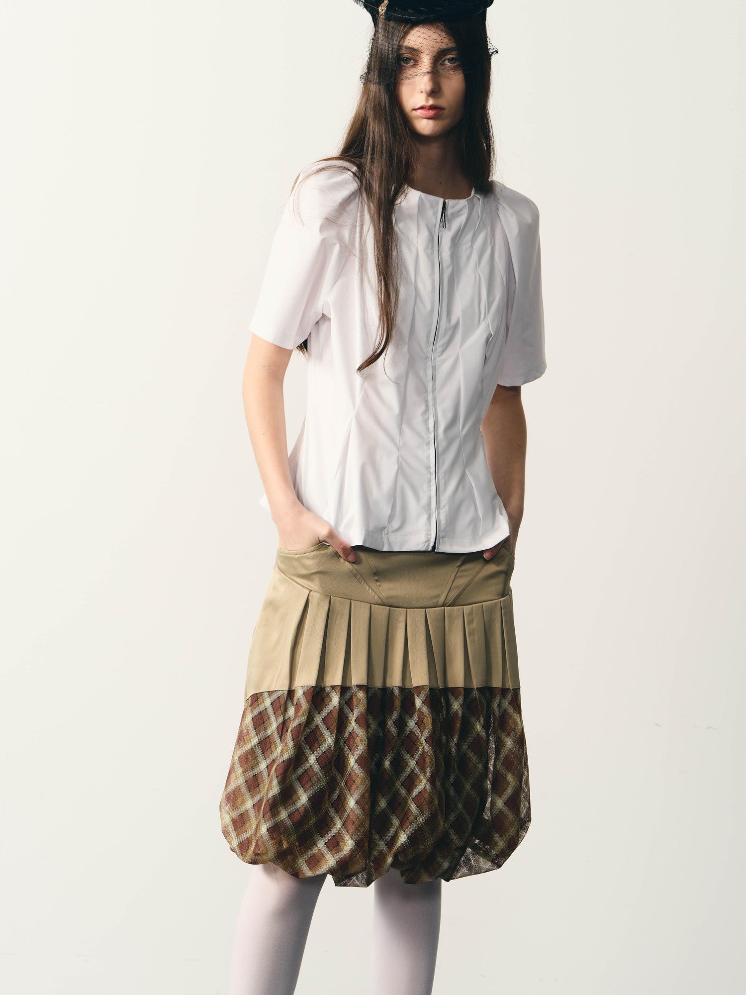 popoop White Folded Structure Fitted Shirt Women&