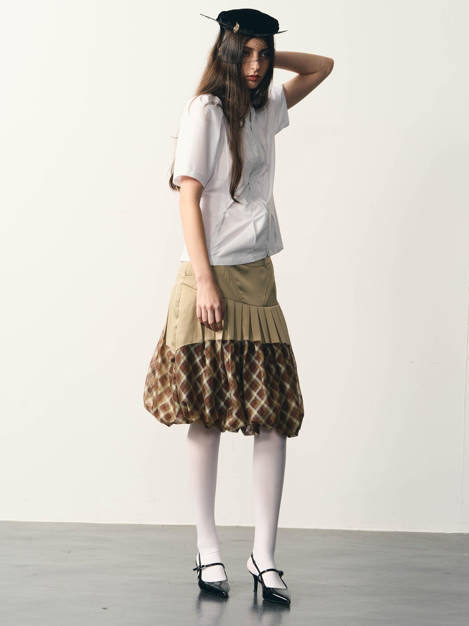 popoop White Folded Structure Fitted Shirt Women&
