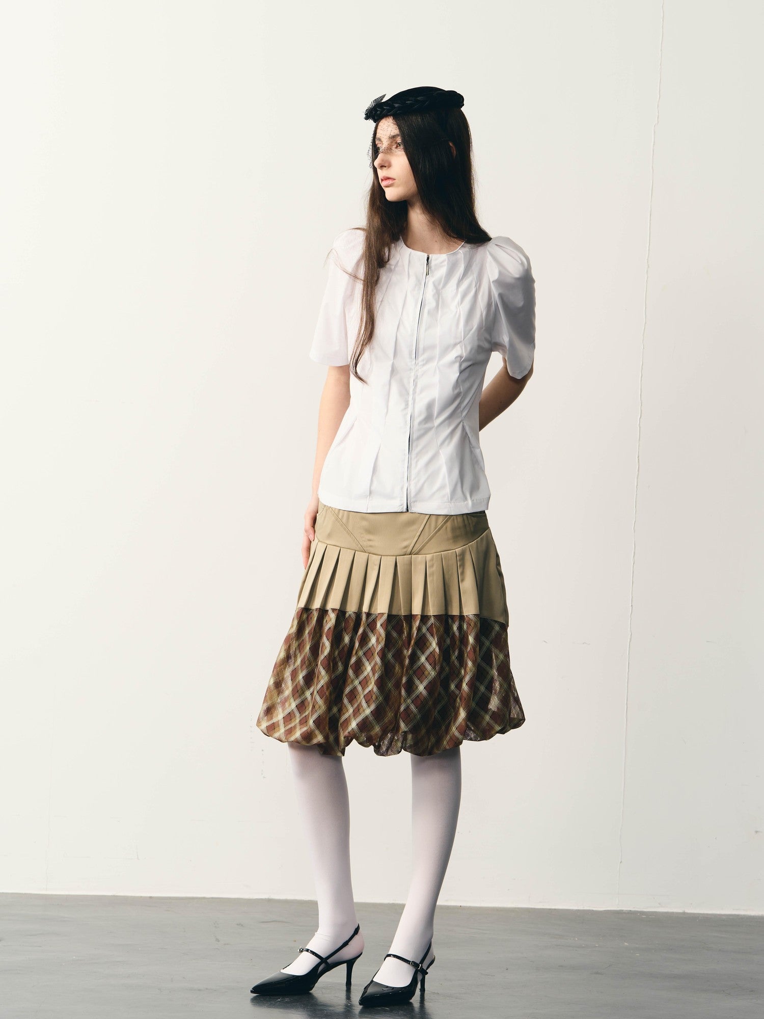 popoop White Folded Structure Fitted Shirt Women&