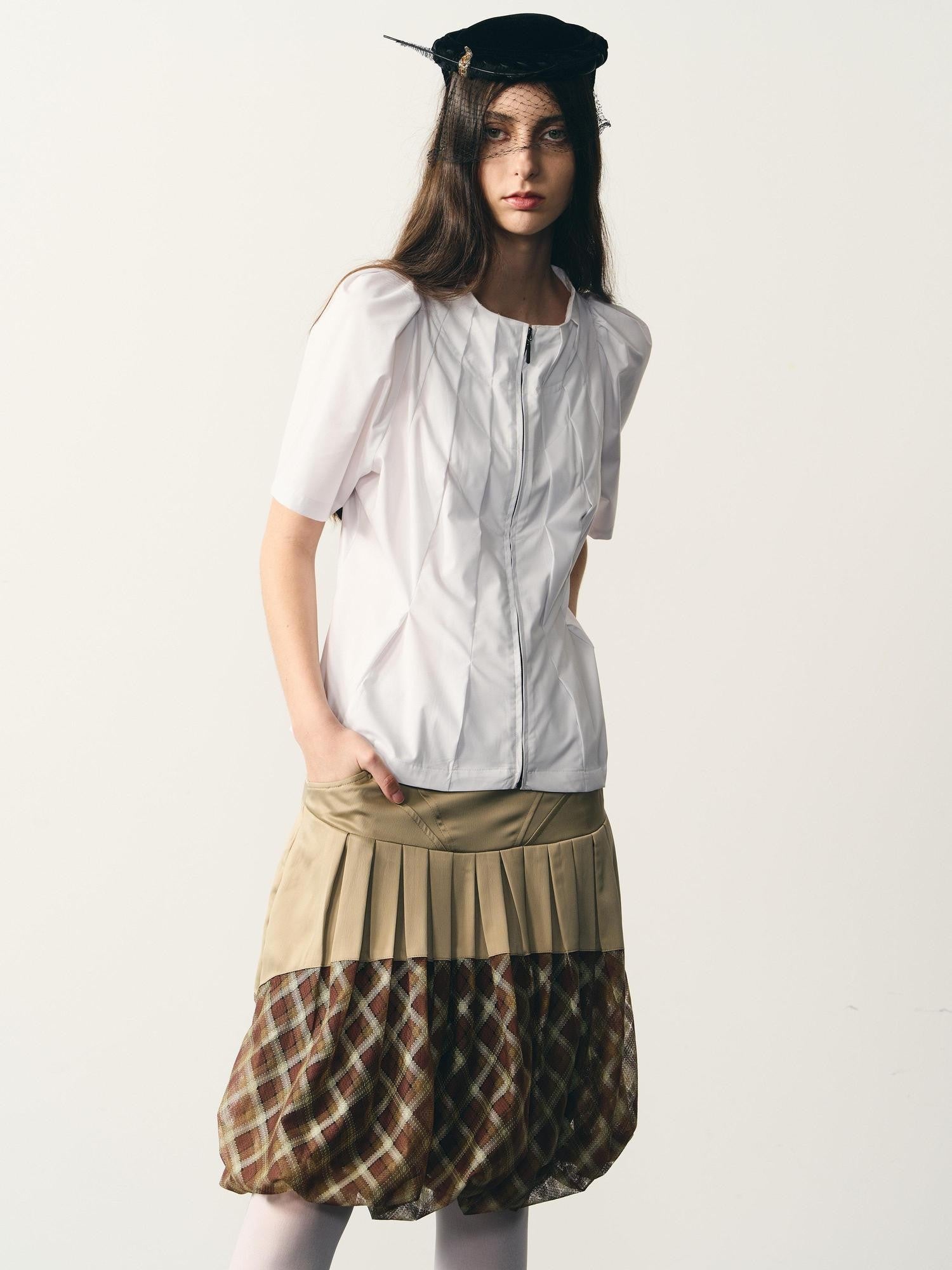 popoop White Folded Structure Fitted Shirt Women&