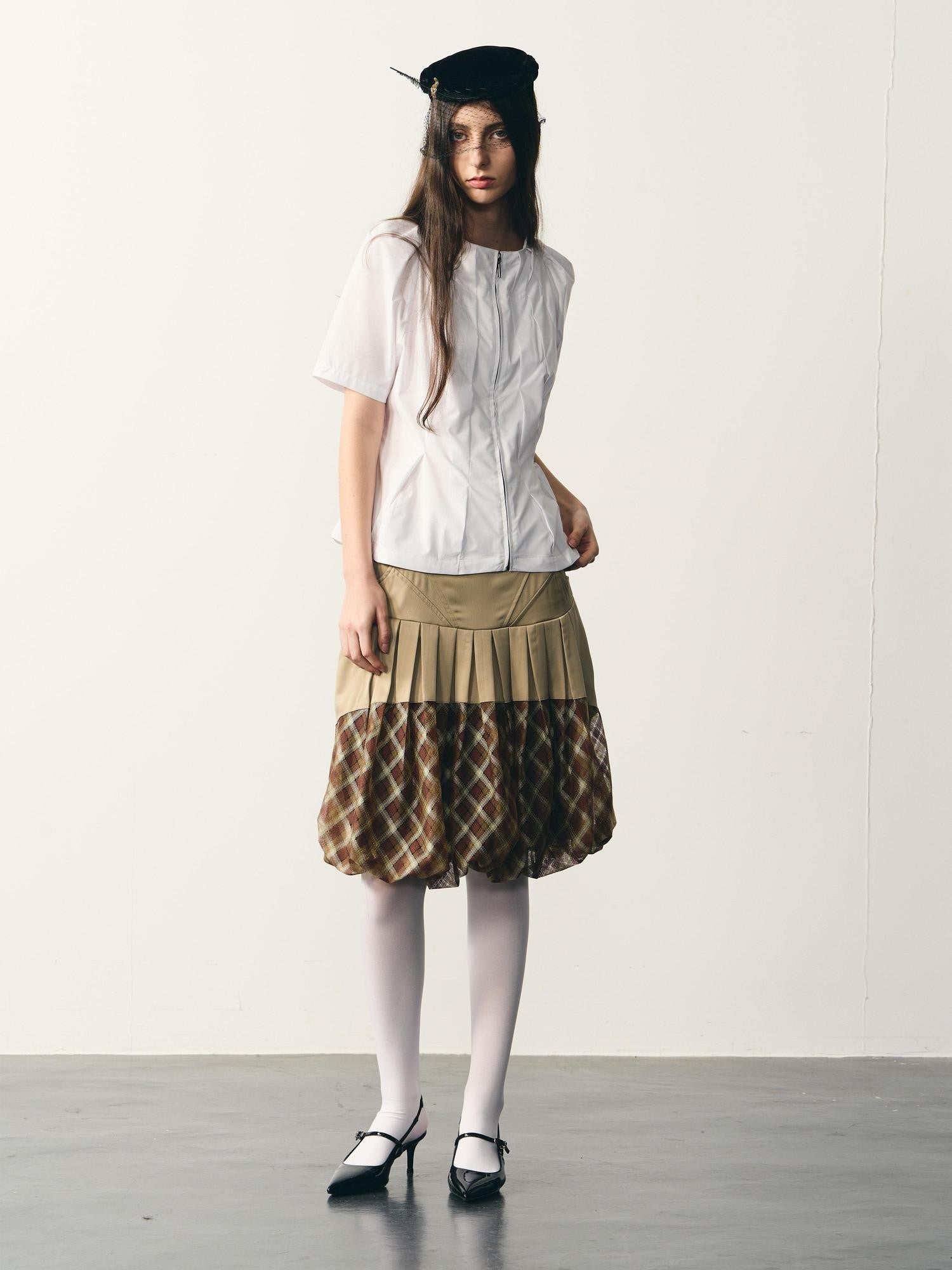 popoop White Folded Structure Fitted Shirt Women&