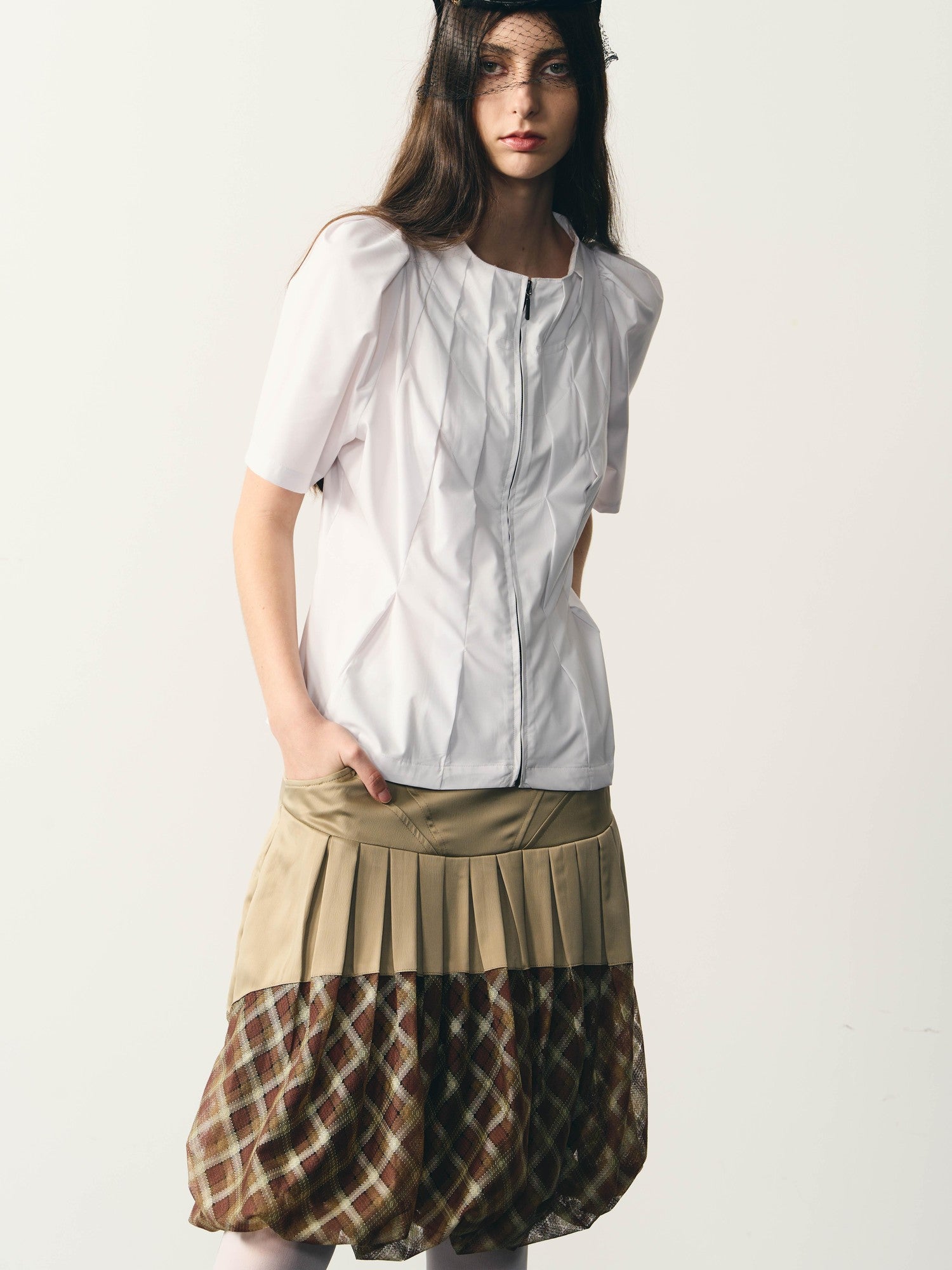 popoop White Folded Structure Fitted Shirt Women&