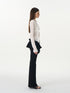 popoop White Hook Button Mesh Lace Ruched Women&