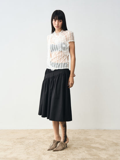 popoop White Mesh Lace Fitted Women&