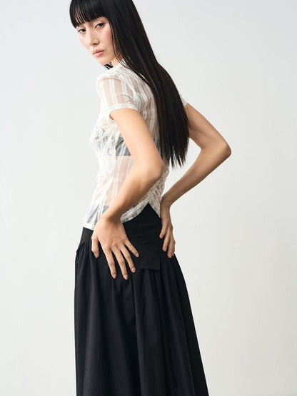 popoop White Mesh Lace Fitted Women&