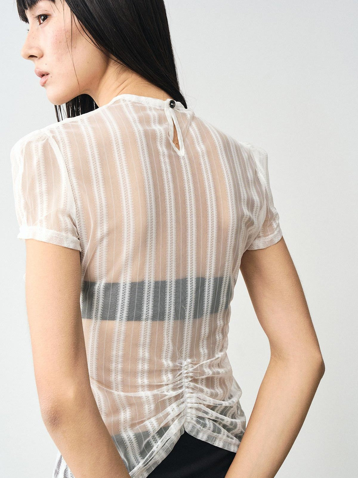 popoop White Mesh Lace Fitted Women&