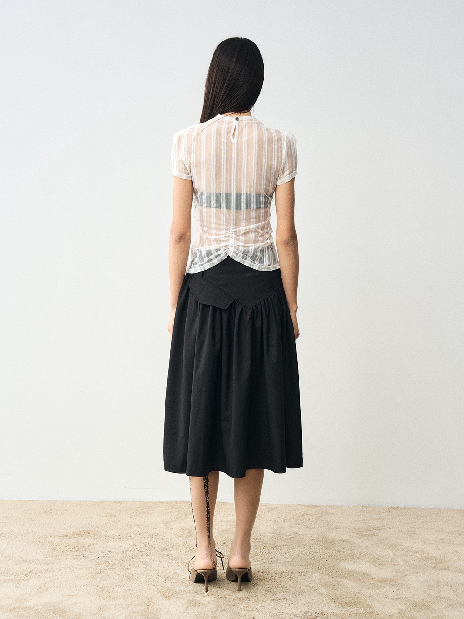 popoop White Mesh Lace Fitted Women&