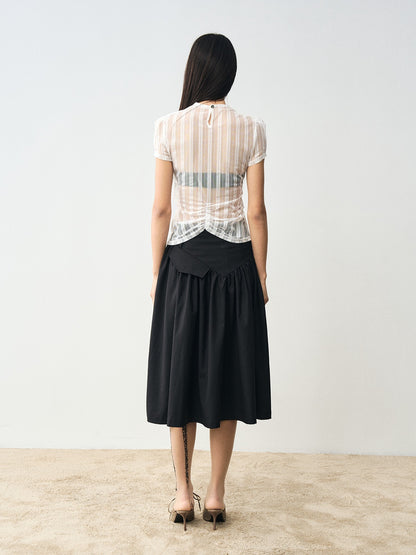 popoop White Mesh Lace Fitted Women&