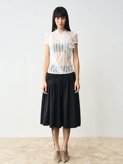 popoop White Mesh Lace Fitted Women&