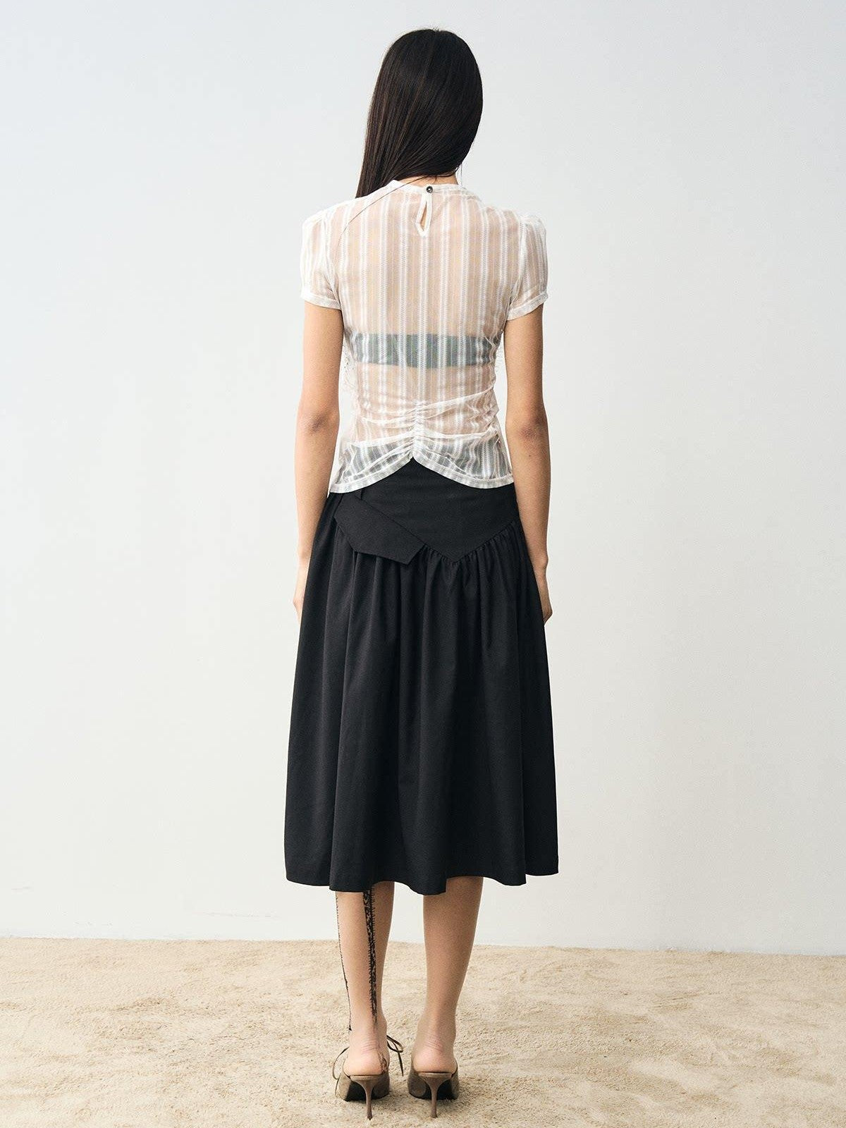 popoop White Mesh Lace Fitted Women&