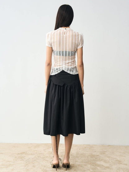 popoop White Mesh Lace Fitted Women&