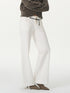 popoop White Mid Rise Relaxed Draped Silhouette Wide Leg Women&