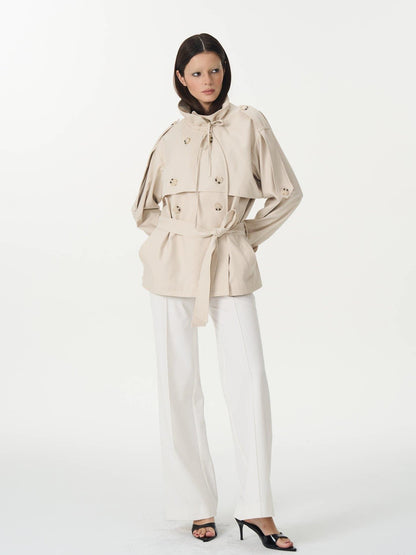 popoop White Mid Rise Relaxed Draped Silhouette Wide Leg Women&