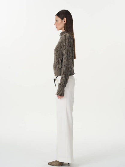 popoop White Mid Rise Relaxed Draped Silhouette Wide Leg Women&