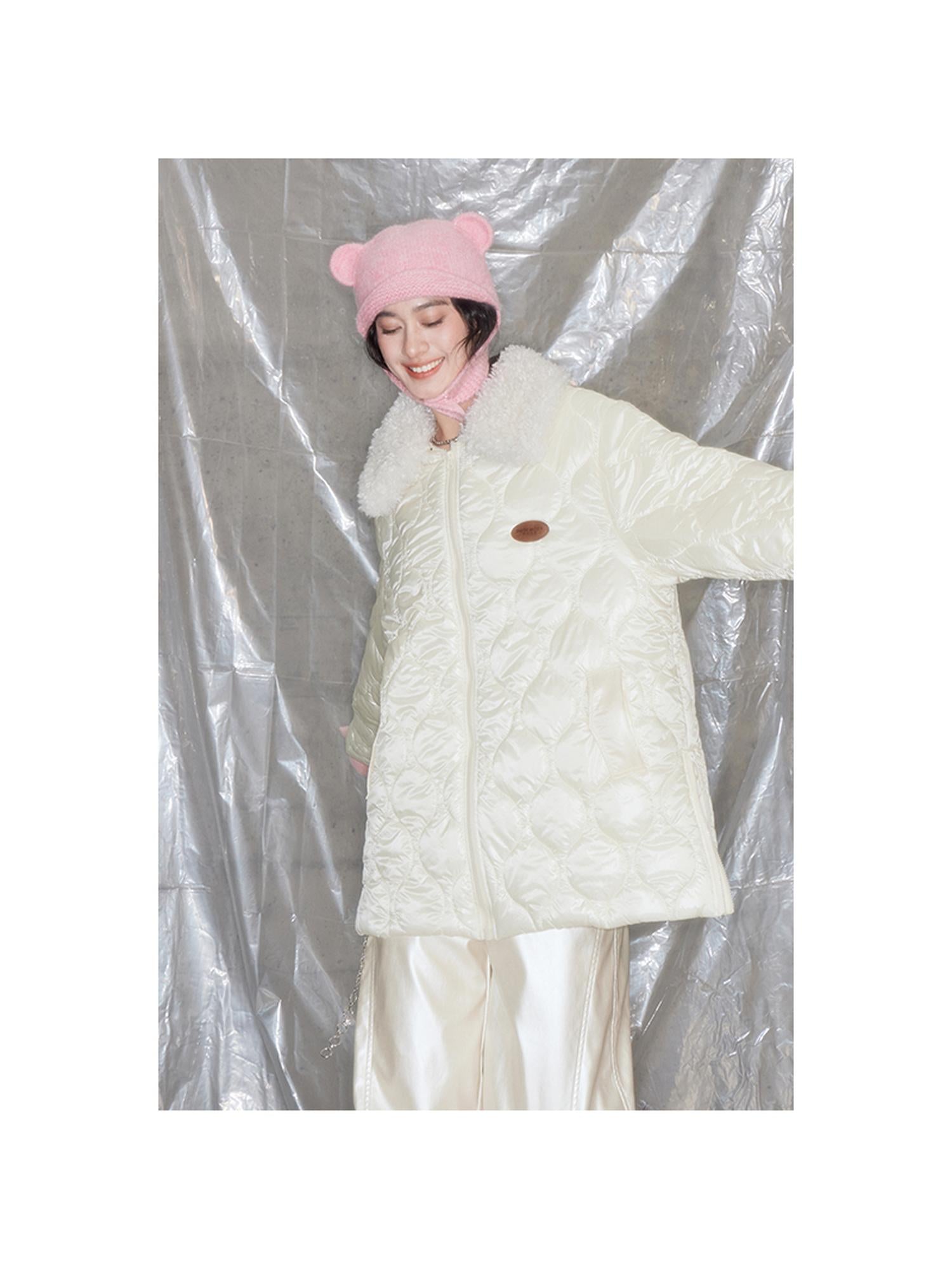 DIDDI MODA Fluffy Collar Gourd Patterned Winter Coat