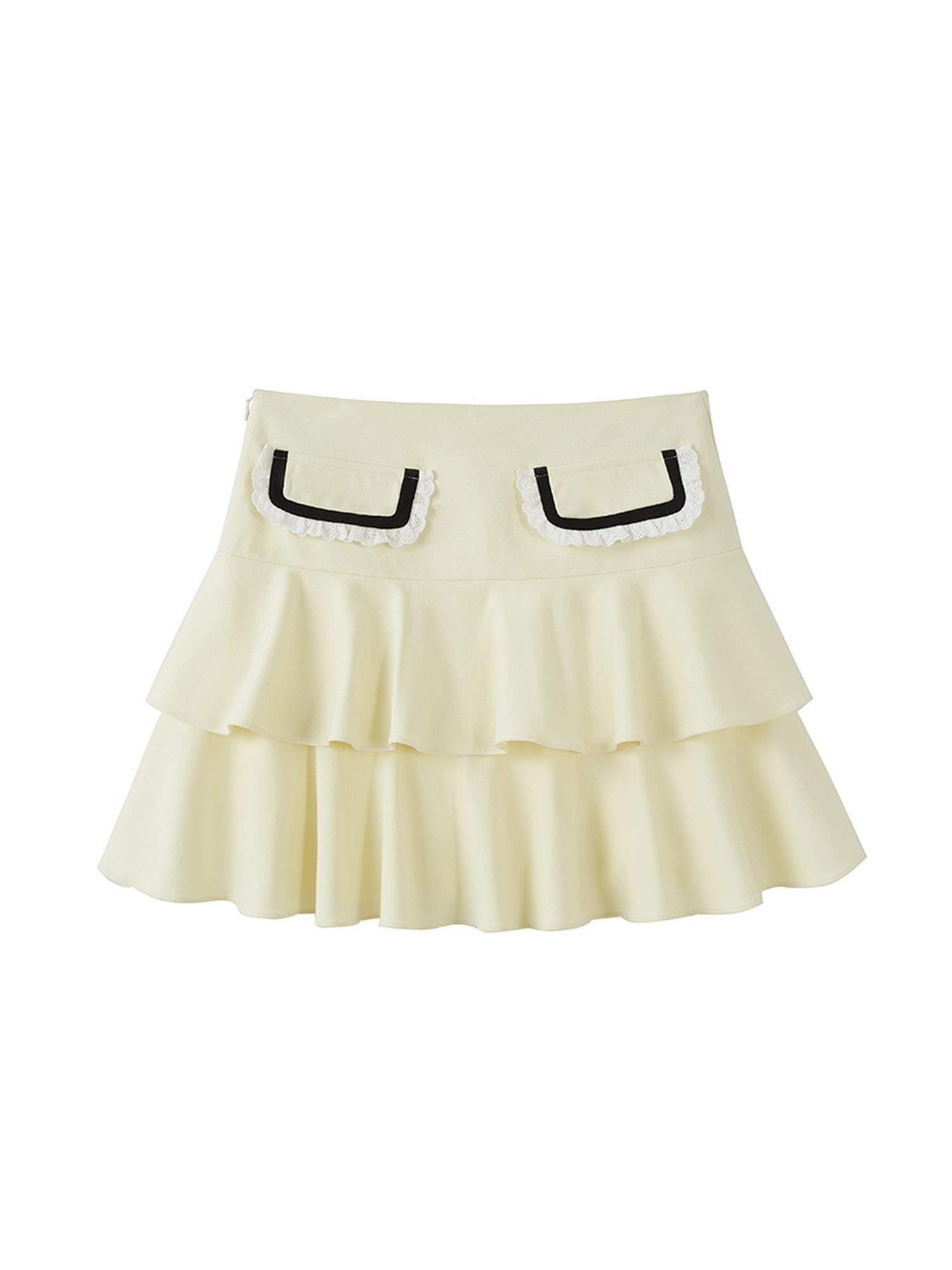 DIDDI MODA Balletcore Knit Set Soft Contrast Trim Top Skirt