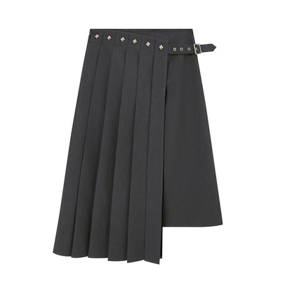 DIDDI MODA Asymmetric Pleated Skirt With Metal Studs