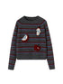 DIDDI MODA Vintage Apple Embroidered Striped Mohair Sweater