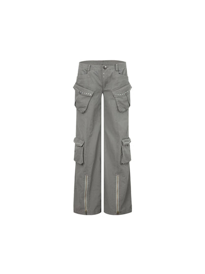 DoublePunch Vintage Washed Western Wide-Leg Work Pants